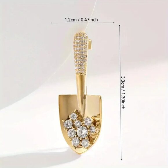 "Gold Digger" Shovel Brooch Pin Funny Rhinestone Retro Jewelry Stocking Stuffer - Picture 7 of 7